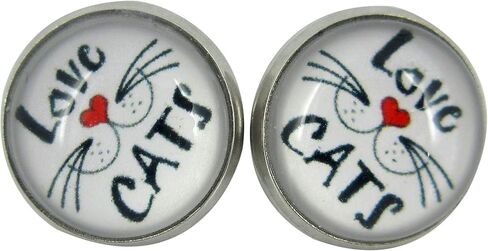 Stainless Steel Cat Lover Printed Glass Stud Earrings 12mm (Meow Cat Face) in Saudi Arabia