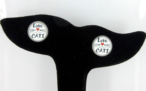 Stainless Steel Cat Lover Printed Glass Stud Earrings 12mm (Meow Cat Face) in Saudi Arabia