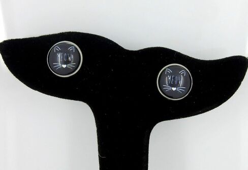 Stainless Steel Cat Lover Printed Glass Stud Earrings 12mm (Meow Cat Face) in Saudi Arabia