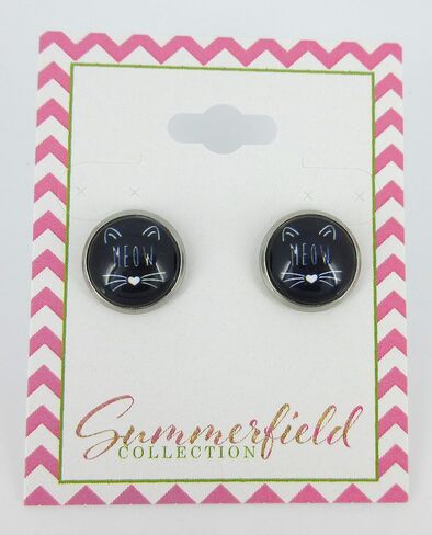 Stainless Steel Cat Lover Printed Glass Stud Earrings 12mm (Meow Cat Face) in Saudi Arabia