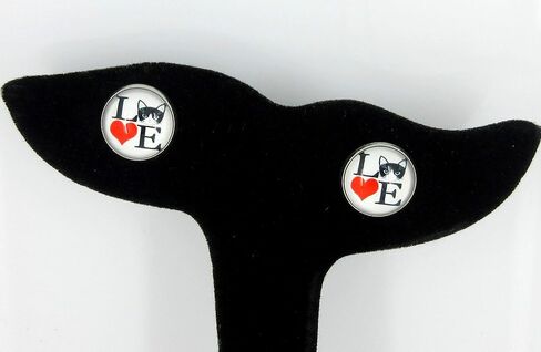 Stainless Steel Cat Lover Printed Glass Stud Earrings 12mm (Meow Cat Face) in Saudi Arabia