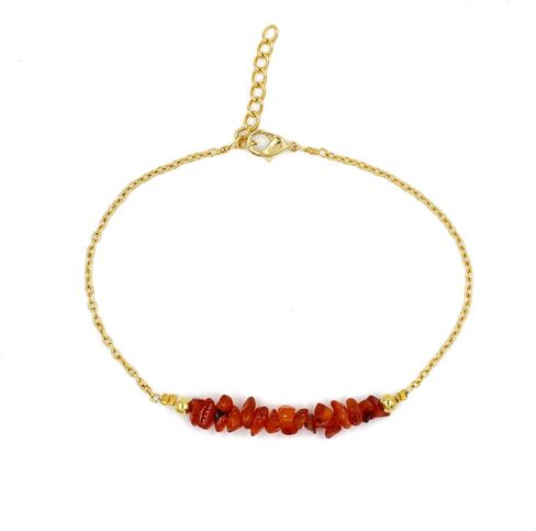 Natural Carnelian Chips Bracelet, Orange Gemstone Bracelet, Minimalist Jewelry, Crystal Carnelian Bracelet, 7 + 1 Inch 14k Yellow Gold Plated Adjustable Chain in Saudi Arabia