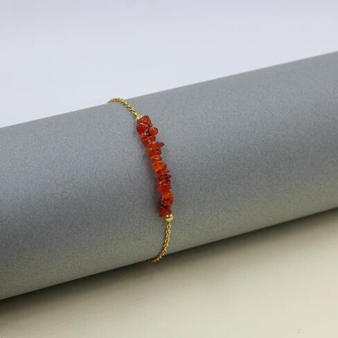Natural Carnelian Chips Bracelet, Orange Gemstone Bracelet, Minimalist Jewelry, Crystal Carnelian Bracelet, 7 + 1 Inch 14k Yellow Gold Plated Adjustable Chain in Saudi Arabia