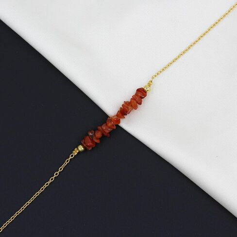 Natural Carnelian Chips Bracelet, Orange Gemstone Bracelet, Minimalist Jewelry, Crystal Carnelian Bracelet, 7 + 1 Inch 14k Yellow Gold Plated Adjustable Chain in Saudi Arabia