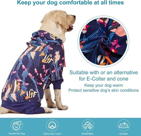 LovinPet Big Pitbull Dog PJS Wound Care/Post Surgery dog clothes, Anxiety Relief Onesies for Dogs, Lightweight stretchy, Large Dog Pjs for Dogs, Reflective Stripe, Fishtopia Seascape Navy Print/XL in Saudi Arabia
