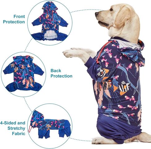 LovinPet Big Pitbull Dog PJS Wound Care/Post Surgery dog clothes, Anxiety Relief Onesies for Dogs, Lightweight stretchy, Large Dog Pjs for Dogs, Reflective Stripe, Fishtopia Seascape Navy Print/XL in Saudi Arabia