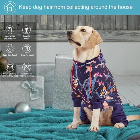 LovinPet Big Pitbull Dog PJS Wound Care/Post Surgery dog clothes, Anxiety Relief Onesies for Dogs, Lightweight stretchy, Large Dog Pjs for Dogs, Reflective Stripe, Fishtopia Seascape Navy Print/XL in Saudi Arabia
