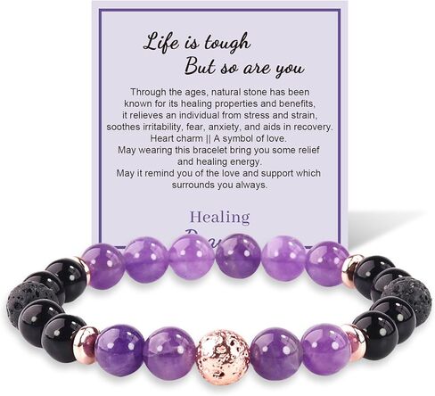 Get Well Soon Bracelet for Men Women Gifts,Personalized Inspirational Bracelets Natural Stone Healing Bracelet for Friend Encouragement Gifts (Amethyst and pink crystal) in Kuwait