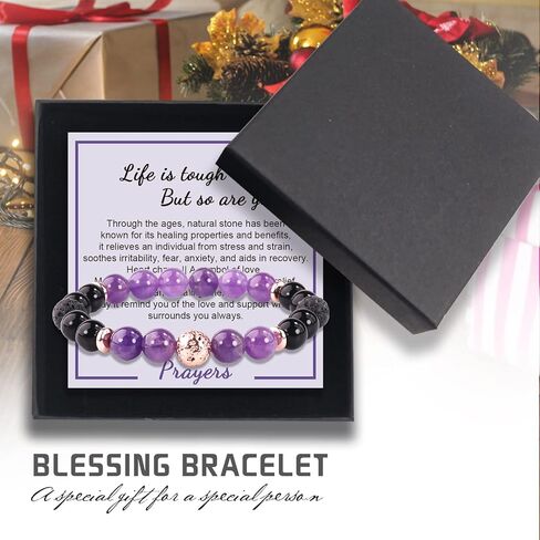 Get Well Soon Bracelet for Men Women Gifts,Personalized Inspirational Bracelets Natural Stone Healing Bracelet for Friend Encouragement Gifts (Amethyst and pink crystal) in Kuwait