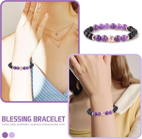 Get Well Soon Bracelet for Men Women Gifts,Personalized Inspirational Bracelets Natural Stone Healing Bracelet for Friend Encouragement Gifts (Amethyst and pink crystal) in Kuwait