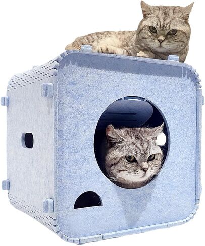 Cat House Lovely and Warm Bed for Indoor Cats and Dogs,Enclosed Bed Scractch Resistant Peekaboo House,Perfect Size for Your Little Kitten up to 22.lbs,Blue with a Size of 11.8" D x 13.7" W x 14.2" H in Saudi Arabia