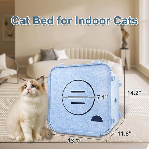 Cat House Lovely and Warm Bed for Indoor Cats and Dogs,Enclosed Bed Scractch Resistant Peekaboo House,Perfect Size for Your Little Kitten up to 22.lbs,Blue with a Size of 11.8" D x 13.7" W x 14.2" H in Saudi Arabia