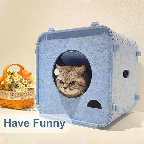 Cat House Lovely and Warm Bed for Indoor Cats and Dogs,Enclosed Bed Scractch Resistant Peekaboo House,Perfect Size for Your Little Kitten up to 22.lbs,Blue with a Size of 11.8" D x 13.7" W x 14.2" H in Saudi Arabia