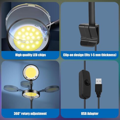 مصباح LED لحوض السمك بمشبك من ONEVER، ضوء نباتي لحوض السمك USB كامل الطيف 3 وات قابل للتعديل لخزان الأسماك وضوء ذراع متأرجح للخزان المزروع in Kuwait