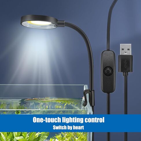 مصباح LED لحوض السمك بمشبك من ONEVER، ضوء نباتي لحوض السمك USB كامل الطيف 3 وات قابل للتعديل لخزان الأسماك وضوء ذراع متأرجح للخزان المزروع in Kuwait