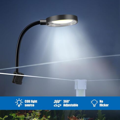 مصباح LED لحوض السمك بمشبك من ONEVER، ضوء نباتي لحوض السمك USB كامل الطيف 3 وات قابل للتعديل لخزان الأسماك وضوء ذراع متأرجح للخزان المزروع in Kuwait