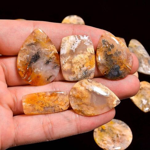 مجموعة أحجار كريمة من العقيق الطبيعي 100 قيراط، مجموعة كبوشن بالجملة، صناعة المجوهرات أحجار كريمة فضفاضة، ديكور منزلي مصقول، DIY، تغليف الأسلاك، بلورات الشفاء، صفقة أحجار كريمة بالجملة من 5 إلى 6 قطع in Kuwait