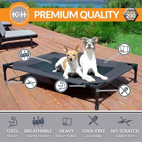 K&H Pet Products سرير كلب مرتفع مبرد سرير كلب مرتفع في الهواء الطلق مع شبكة قابلة للتنفس قابلة للغسل، سرير سرير للكلاب، أقدام مطاطية مضادة للانزلاق، سرير كلب محمول داخلي وخارجي، سرير كلب متوسط ​​الحجم/شبكة سوداء in Kuwait