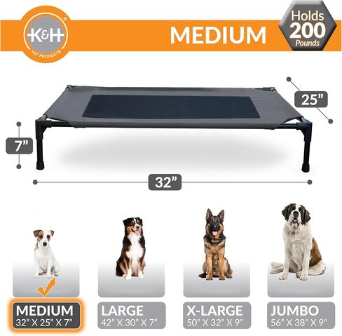 K&H Pet Products سرير كلب مرتفع مبرد سرير كلب مرتفع في الهواء الطلق مع شبكة قابلة للتنفس قابلة للغسل، سرير سرير للكلاب، أقدام مطاطية مضادة للانزلاق، سرير كلب محمول داخلي وخارجي، سرير كلب متوسط ​​الحجم/شبكة سوداء in Kuwait