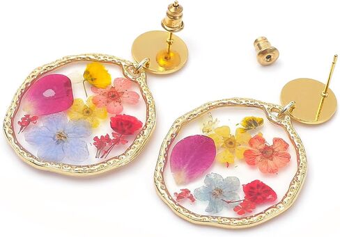 أقراط Forget Me Not Flower، أقراط زهرة مضغوطة حقيقية، أقراط راتنج زهرة مجففة مطلية بالذهب عيار 14 قيراط، مجوهرات مصنوعة يدويًا للنساء، هدايا عيد ميلاد لها (ذهبي) in Saudi Arabia
