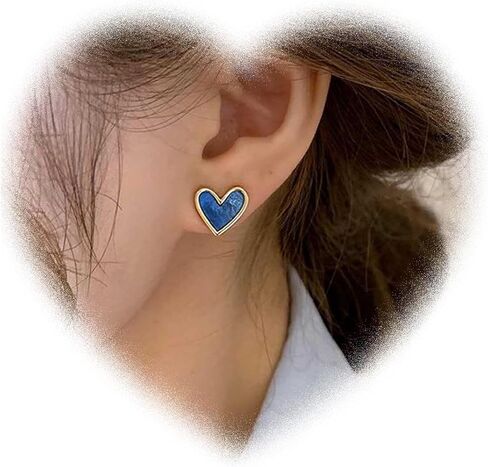 خمر الأقراط القلب المينا للنساء الحب القلب أقراط الأزرق القلب الأقراط شكل قلب الأقراط البوهيمي الحب الأقراط البوهيمي القلب الأقراط للفتيات في سن المراهقة الهدايا in Kuwait