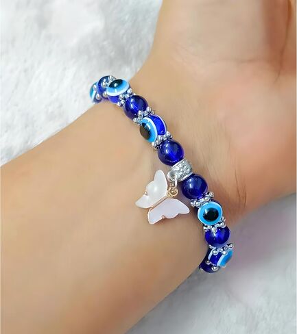 Evil Eye Handmade Beaded Beads Protection Good Luck Stretch Bracelets Bangle for Women Men Family Friends Handmade (Design 5) in Saudi Arabia