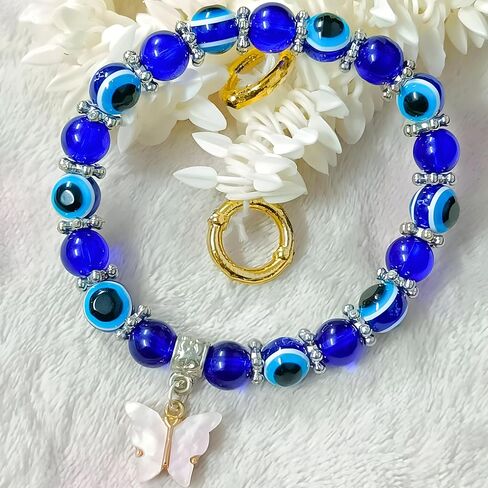 Evil Eye Handmade Beaded Beads Protection Good Luck Stretch Bracelets Bangle for Women Men Family Friends Handmade (Design 5) in Saudi Arabia