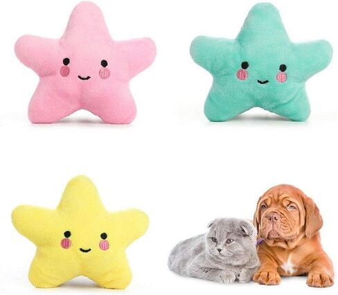 Pet Bite Squeaky Toys Smile Star Cute Stuffed Toys for Dogs Puppy Biting BB Sound Chew Squeaker Cloud Shape Plush Toy for Cats & Small Animals Exercise Entertainment,3 Pack (Star) in Saudi Arabia