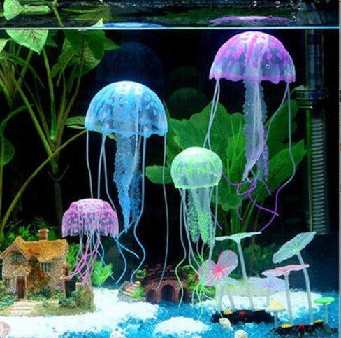 Yellow Aquarium Artificial Glowing Jellyfish Fish Tank Ornament Aquarium Silicone Decoration, Aquarium Décor Thematic Ornaments, Aquarium Décor in Saudi Arabia