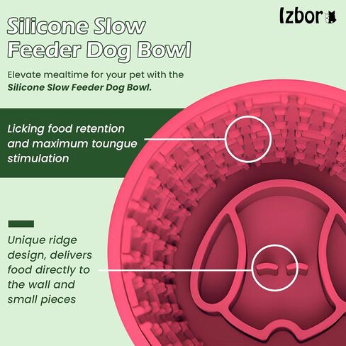 Silicone Slow Feeder Dog Bowl, Stimulating Tongue Design for Large & Small Breeds, Mess-Proof, Prevents Choking, Slow Down Eating, Ideal for Wet Foods, Easy Clean, Spatula & Brush Included (Red) in Saudi Arabia