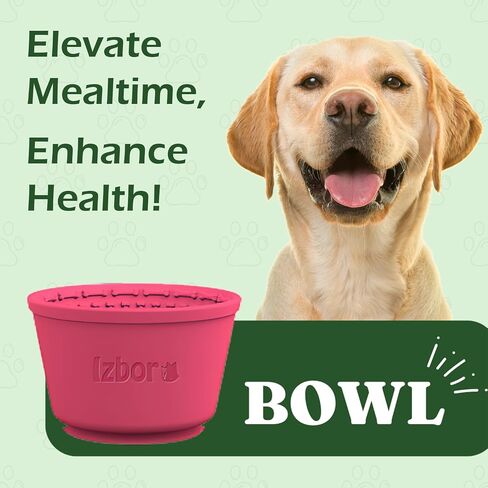 Silicone Slow Feeder Dog Bowl, Stimulating Tongue Design for Large & Small Breeds, Mess-Proof, Prevents Choking, Slow Down Eating, Ideal for Wet Foods, Easy Clean, Spatula & Brush Included (Red) in Saudi Arabia
