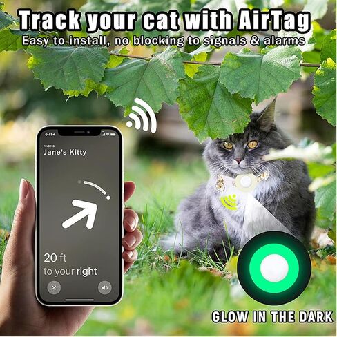طوق للقطط من Airtag، أطواق للقطط مع حامل علامة هوائية عاكسة للقطط، جهاز تعقب GPS للقطط، أطواق قابلة للتعديل مع أجراس وسحر الزهور، مشبك أمان سريع الفك للقطط والجراء (أخضر) in Saudi Arabia