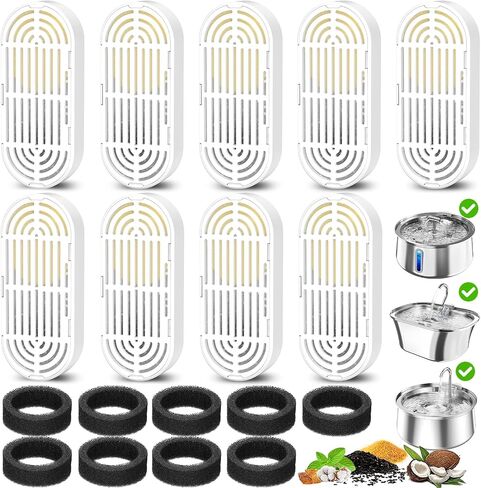 Cat Water Fountain Filters for 108/3.2L& 4L/134oz Stainless Steel Pet Water Dispenser Fountain Filters (6 Filters& 6Sponges) (9 Filters& 9 Sponges) in Kuwait