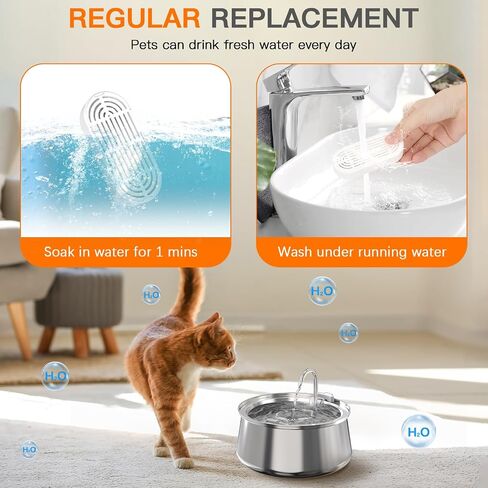 Cat Water Fountain Filters for 108/3.2L& 4L/134oz Stainless Steel Pet Water Dispenser Fountain Filters (6 Filters& 6Sponges) (9 Filters& 9 Sponges) in Kuwait