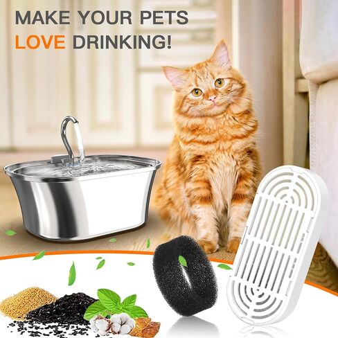Cat Water Fountain Filters for 108/3.2L& 4L/134oz Stainless Steel Pet Water Dispenser Fountain Filters (6 Filters& 6Sponges) (9 Filters& 9 Sponges) in Kuwait