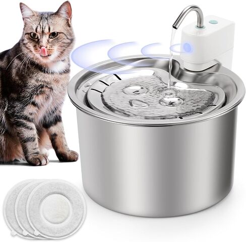 Wireless Cat Water Fountain Stainless Steel, 115OZ/4.3L Battery Operated Rechargeable Pet Water Fountain with External Water Pump, Rechargeable Pet Water Fountain with 3 Replacement Filters in Saudi Arabia