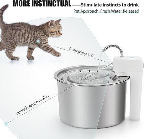 Wireless Cat Water Fountain Stainless Steel, 115OZ/4.3L Battery Operated Rechargeable Pet Water Fountain with External Water Pump, Rechargeable Pet Water Fountain with 3 Replacement Filters in Saudi Arabia