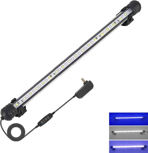 LED Aquarium Lights, Fish Tank Lights Underwater Timer Auto On/Off Submersible White Blue LED Aquarium Light Bar IP68 Waterproof 3 Lighting Modes Dimmable for Fish Tank, 15 Inch in Saudi Arabia