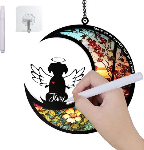 Dog Memorial Suncatcher, Personalized Dog Memorial Gifts for Loss of Dog, Pet Sympathy Suncatcher Gifts for Dogs Bereavement Gift Suncatcher Window Wall Decor for Pet Lover (Dog-Flower) in Saudi Arabia