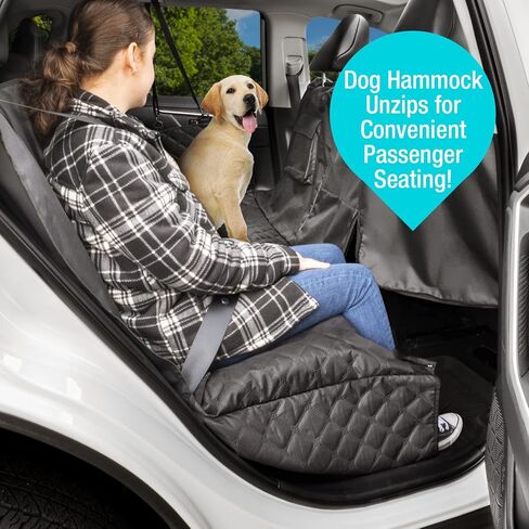 أرجوحة الكلب شديدة التحمل للمقعد الخلفي تسمح بالوصول إلى مقعد الركاب مع الحيوانات الأليفة؛ غطاء مقعد طويل مع نافذة شبكية شفافة لمكيف الهواء؛ مقاوم للماء ومقاوم للخدش ومضاد للانزلاق - سيارة، سيارات الدفع الرباعي، أسود (1410002SE) in Kuwait