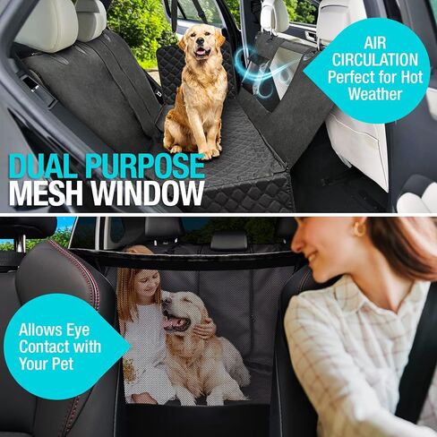 أرجوحة الكلب شديدة التحمل للمقعد الخلفي تسمح بالوصول إلى مقعد الركاب مع الحيوانات الأليفة؛ غطاء مقعد طويل مع نافذة شبكية شفافة لمكيف الهواء؛ مقاوم للماء ومقاوم للخدش ومضاد للانزلاق - سيارة، سيارات الدفع الرباعي، أسود (1410002SE) in Kuwait