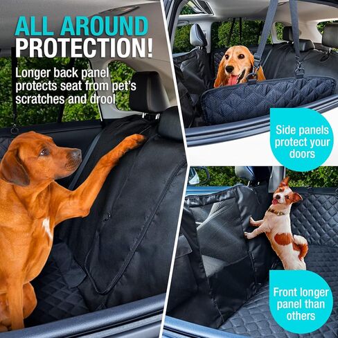 أرجوحة الكلب شديدة التحمل للمقعد الخلفي تسمح بالوصول إلى مقعد الركاب مع الحيوانات الأليفة؛ غطاء مقعد طويل مع نافذة شبكية شفافة لمكيف الهواء؛ مقاوم للماء ومقاوم للخدش ومضاد للانزلاق - سيارة، سيارات الدفع الرباعي، أسود (1410002SE) in Kuwait