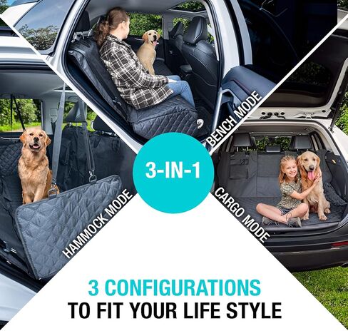 أرجوحة الكلب شديدة التحمل للمقعد الخلفي تسمح بالوصول إلى مقعد الركاب مع الحيوانات الأليفة؛ غطاء مقعد طويل مع نافذة شبكية شفافة لمكيف الهواء؛ مقاوم للماء ومقاوم للخدش ومضاد للانزلاق - سيارة، سيارات الدفع الرباعي، أسود (1410002SE) in Kuwait