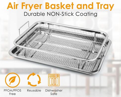 Air Fryer Basket and Tray Set of 2 Pieces 13 x 10 Inches Stainless Steel Filter Basket for Oil Filtering, Cooling Drain, Baking and Crispy Foods in Saudi Arabia