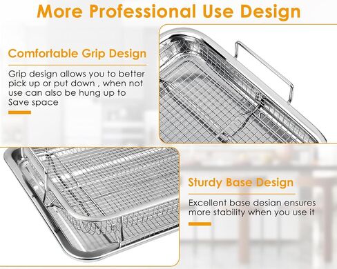 Air Fryer Basket and Tray Set of 2 Pieces 13 x 10 Inches Stainless Steel Filter Basket for Oil Filtering, Cooling Drain, Baking and Crispy Foods in Saudi Arabia
