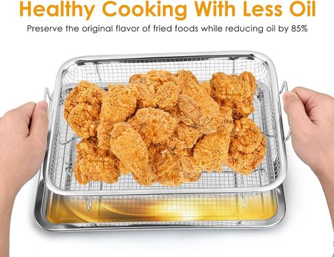 Air Fryer Basket and Tray Set of 2 Pieces 13 x 10 Inches Stainless Steel Filter Basket for Oil Filtering, Cooling Drain, Baking and Crispy Foods in Saudi Arabia