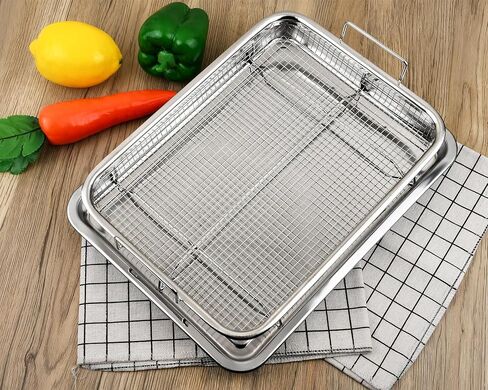 Air Fryer Basket and Tray Set of 2 Pieces 13 x 10 Inches Stainless Steel Filter Basket for Oil Filtering, Cooling Drain, Baking and Crispy Foods in Saudi Arabia