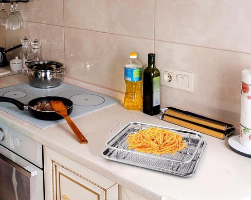 Air Fryer Basket and Tray Set of 2 Pieces 13 x 10 Inches Stainless Steel Filter Basket for Oil Filtering, Cooling Drain, Baking and Crispy Foods in Saudi Arabia