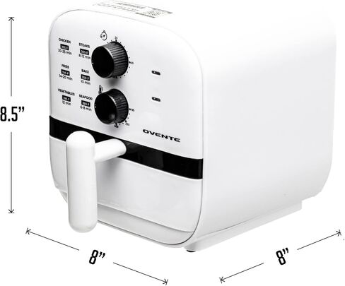 مقلاة هوائية صغيرة من OVENTE، قوة 700 واط بسعة 1 لتر، أضواء مؤشر، درجة حرارة ومؤقت قابلان للتعديل، مثالية للاستخدام الشخصي لطهي القلي الصحي والخالي من الزيت، والخبز والطعام المشوي، أبيض FAM21101W in Kuwait