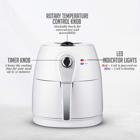 OVENTE Mini Air Fryer, 700W Power with 1 Liter Capacity, Indicator Lights, Adjustable Temperature & Timer, Perfect for Personal Use to Cook Healthy and Oilless Fry, Bake & Roast Food, White FAM21101W in Saudi Arabia
